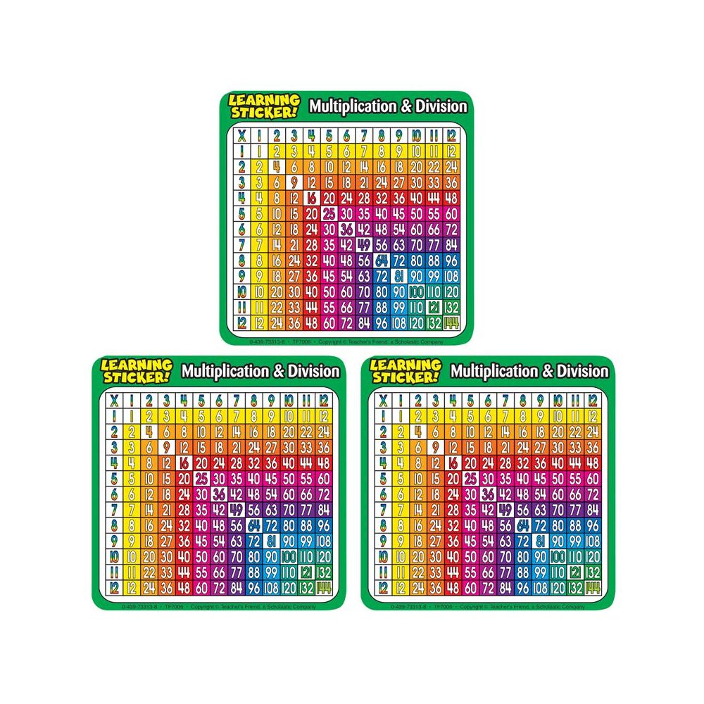 Multiplication-Division Learning Stickers, 4", 20 Per Pack, 3 Packs. Picture 1