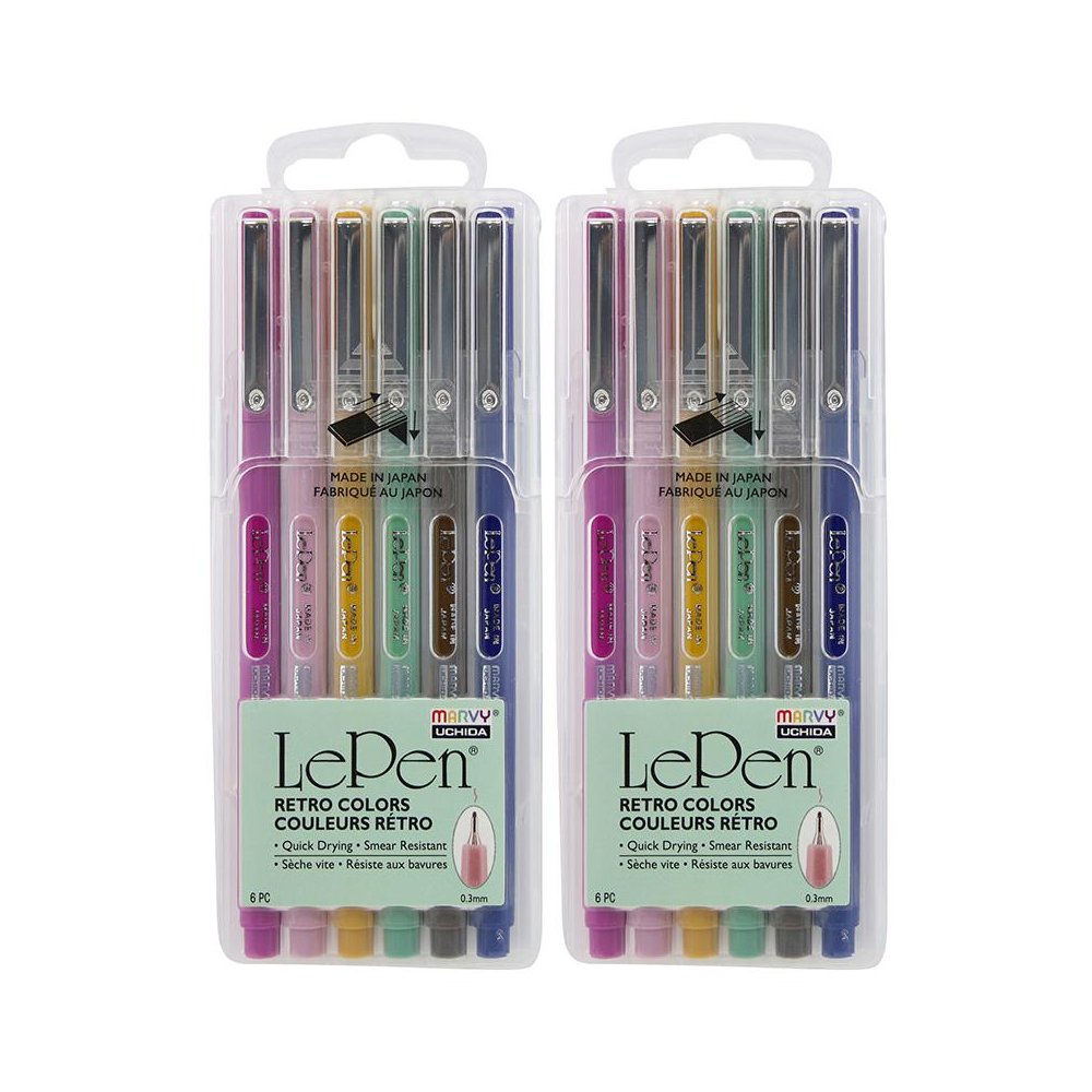 LePen Micro-Fine Point Pen, Retro, 6 Per Pack, 2 Packs. Picture 1