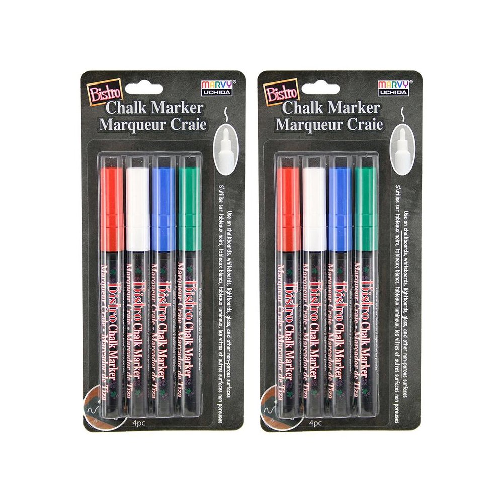 Bistro Chalk Markers, Fine Tip, Red, Green, Blue, White, 4 Per Pack, 2 Packs. Picture 1