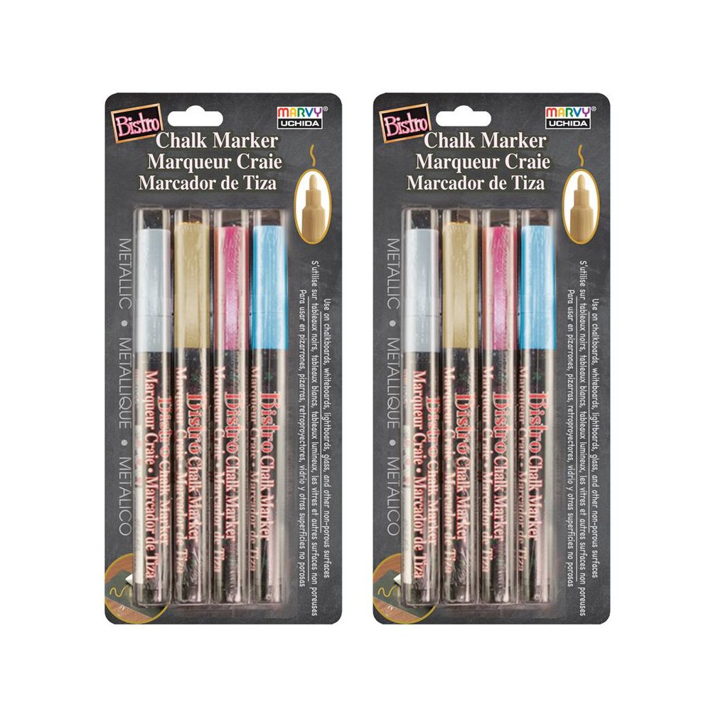 Broad Point Chalk Marker Fine Tip Set 4M, Metallic Colors, 4 Per Pack, 2 Packs. Picture 1
