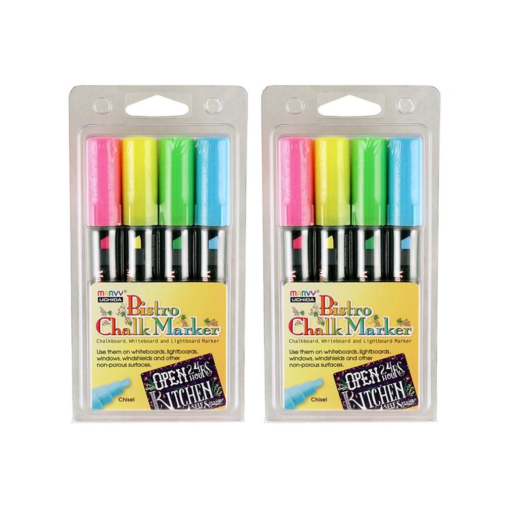 Broad Point Chalk Marker Chisel Tip Set 4H, 4 Per Pack, 2 Packs. Picture 1