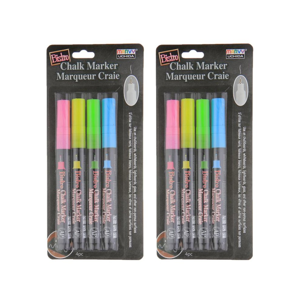 Bistro Chalk Markers, Extra Fine Tip 4-Color Set, 2 Sets. Picture 1