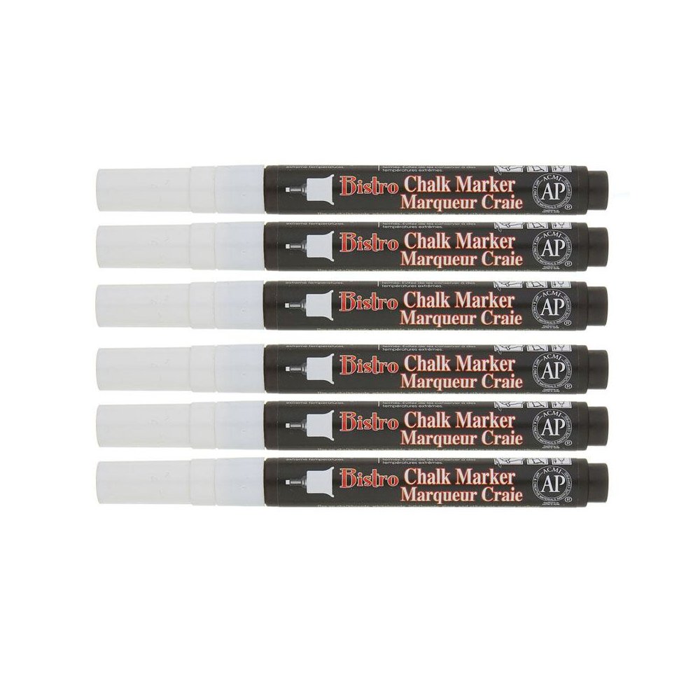 Bistro Single White Marker, Extra Fine Tip, Pack of 6. Picture 1