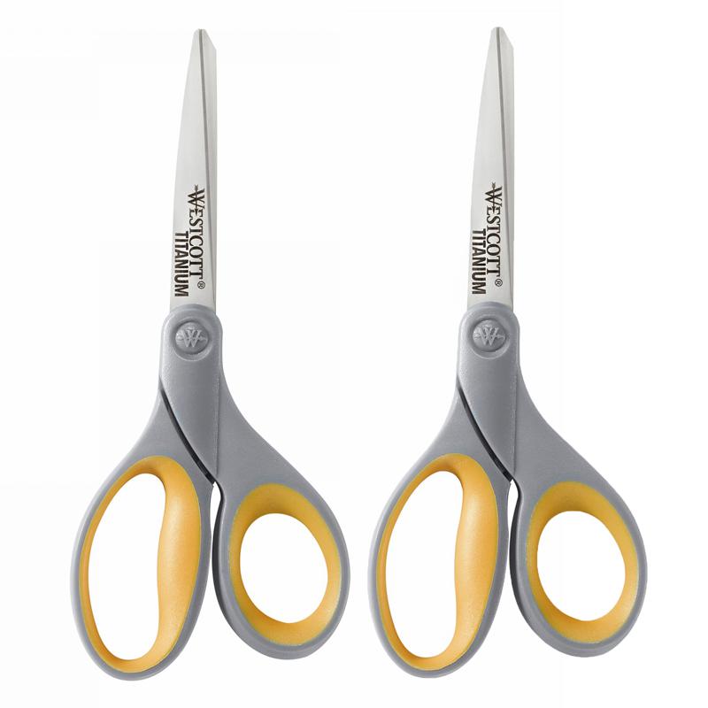 Soft Grip Titanium Bonded Scissors, 8" Straight, Pack of 2. Picture 1
