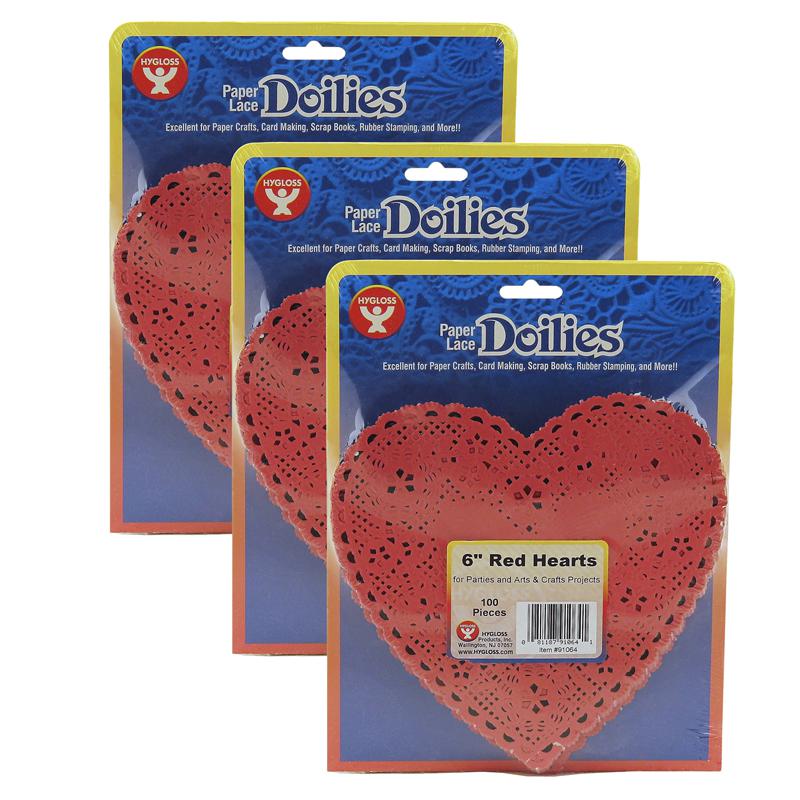 Heart Doilies, Red, 6", 100 Per Pack, 3 Packs. Picture 1