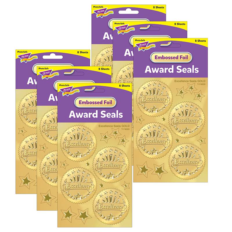 Excellence (Gold) Award Seals Stickers, 32 Per Pack, 6 Packs. Picture 1