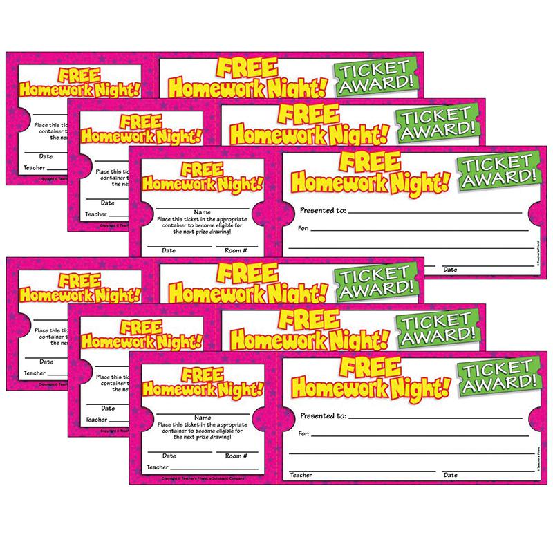 Ticket Awards, Free Homework Night!, 100 Per Pack, 6 Packs. Picture 1