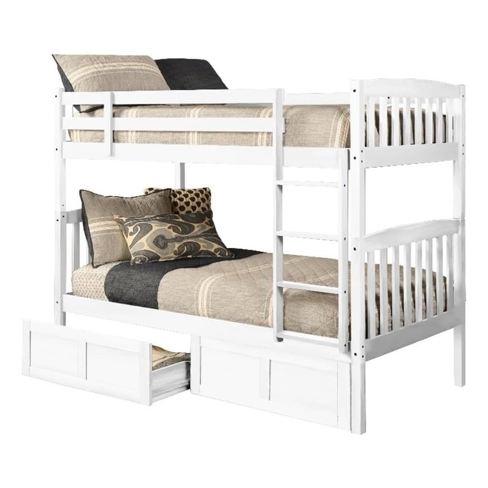 Claire Twin Wood Bunk Bed with Storage in White-Mattresses Not Included. Picture 1