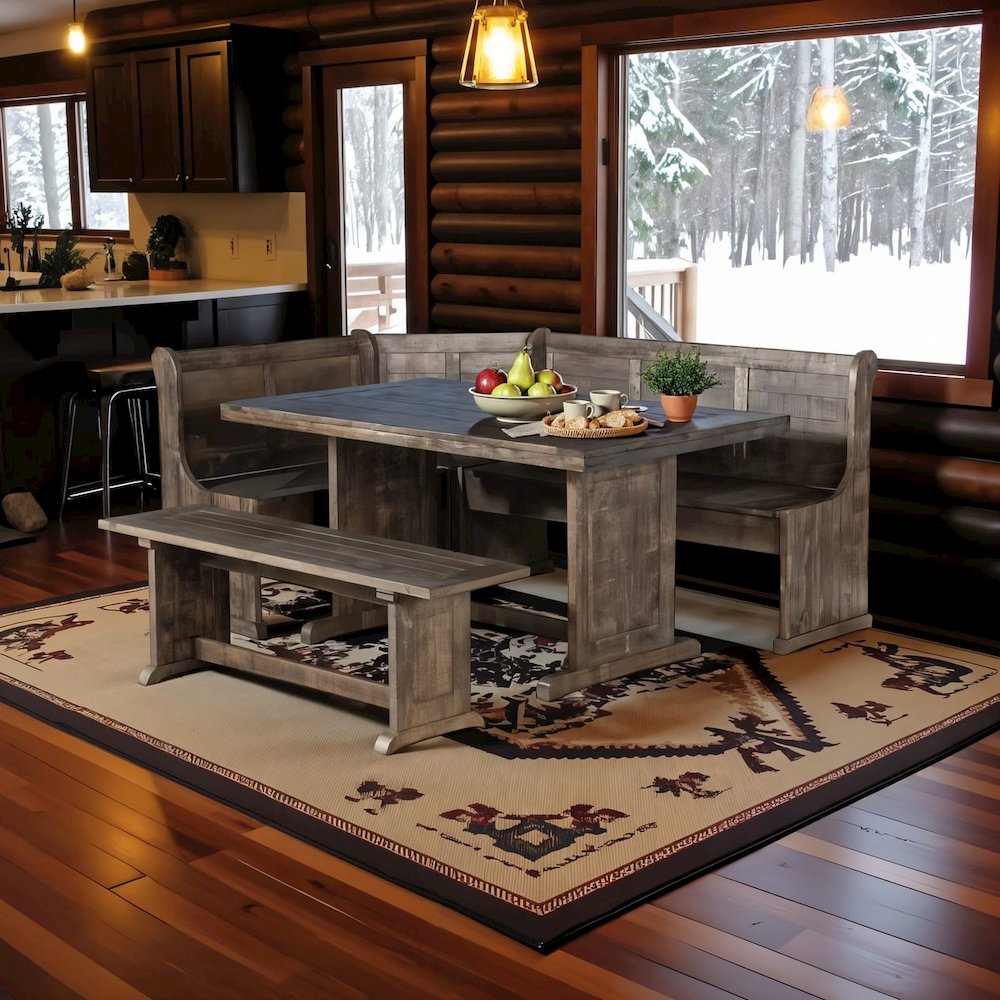 Brown Solid Wood Breakfast Nook, Corner Dining Table Set, Kitchen Nook Table Set. Picture 3