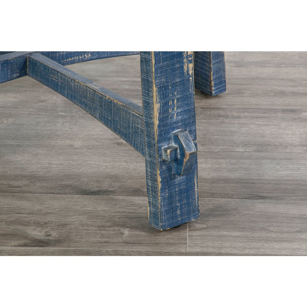 Marina Farmhouse Mahogany Wood Coffee Table in Ocean Blue. Picture 2