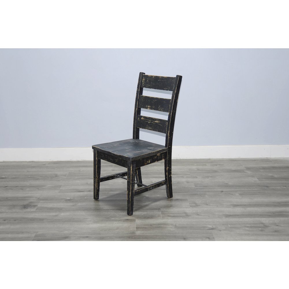 Black Sand Ladderback Chair with Turnbuckle, Wood Seat (Set of 2). Picture 2