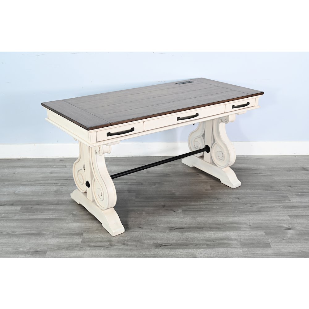 White Desk with Power Strip, Buckskin/Marble White. Picture 2