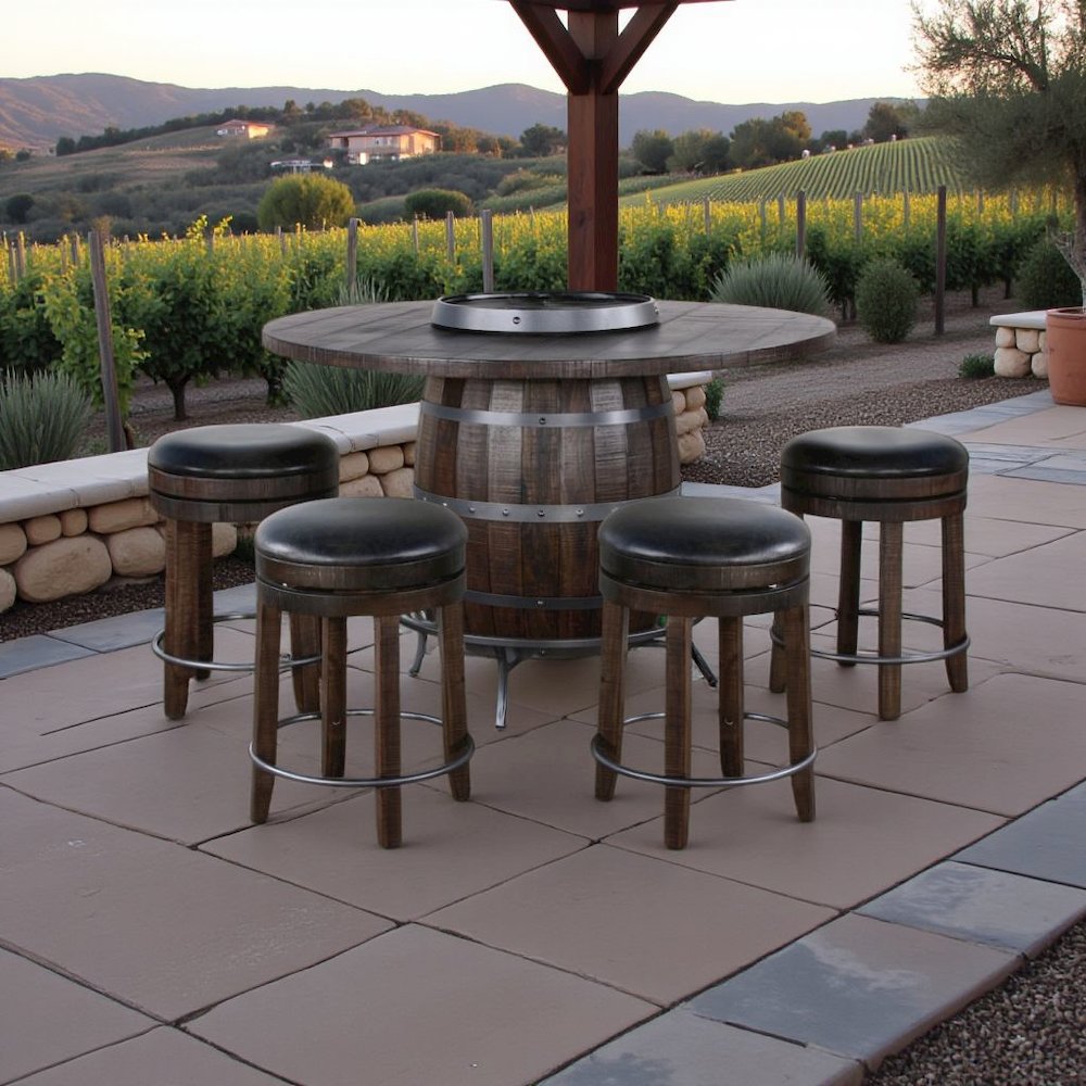 Brown Solid Wood Pub Table with Wine Barrel Base, Unique Barrel Table. Picture 3