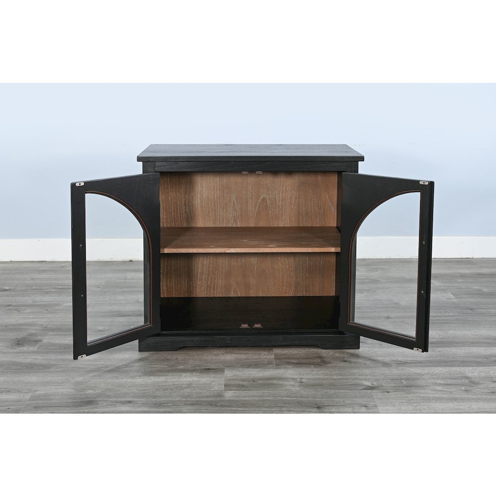 Elena Small Black Wood Cabinet with Arched Glass Doors. Picture 4