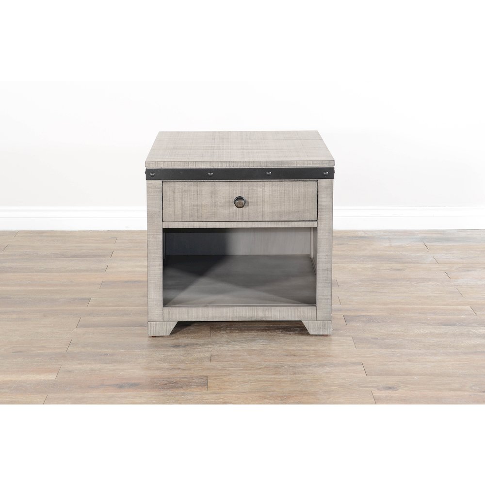 Traditional Mahogany Wood End Table in Alpine Gray. Picture 2