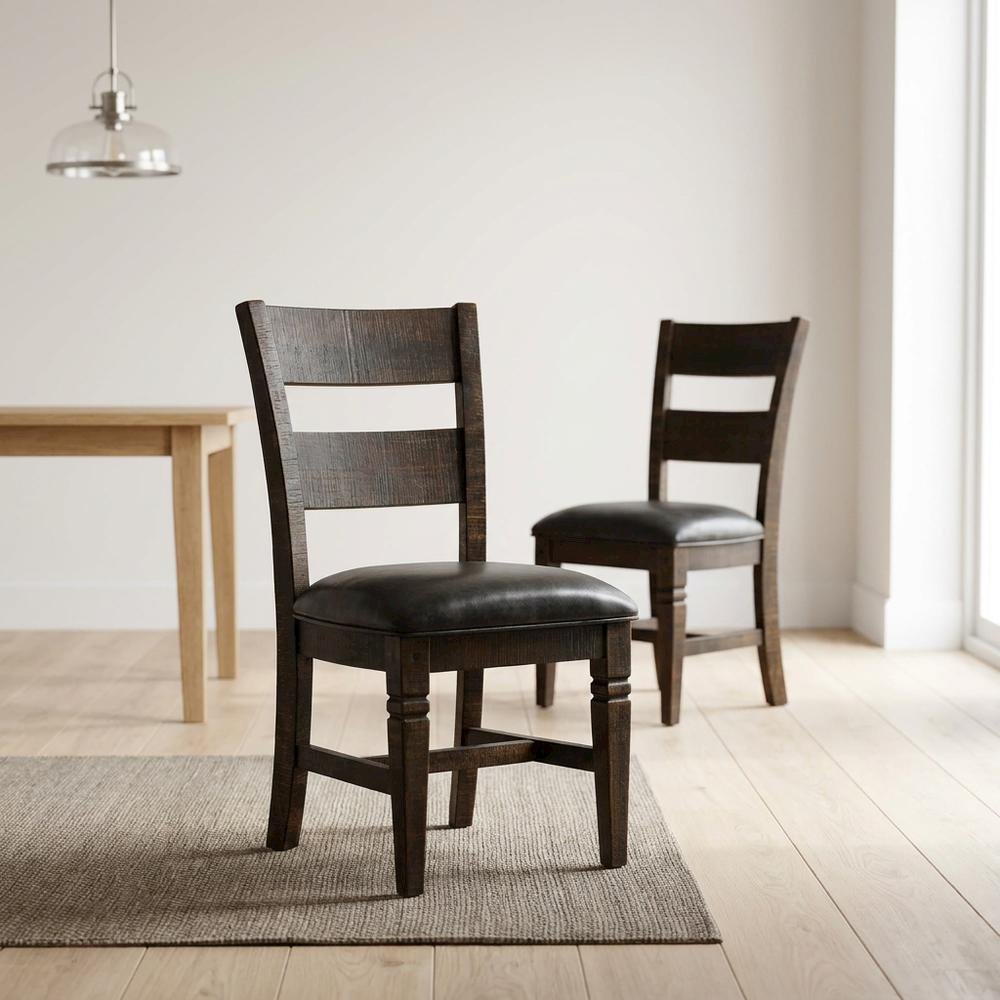 Dark Brown Ladderback Wood Dining Chairs Set of 2 with Transitional Style. Picture 2