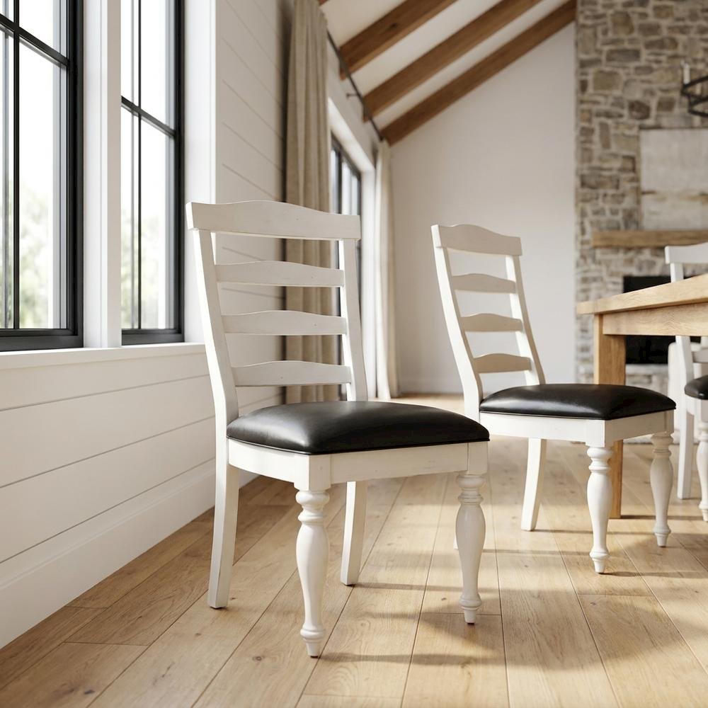 White Ladderback Dining Chairs Set of 2 with Farmhouse Style. Picture 3