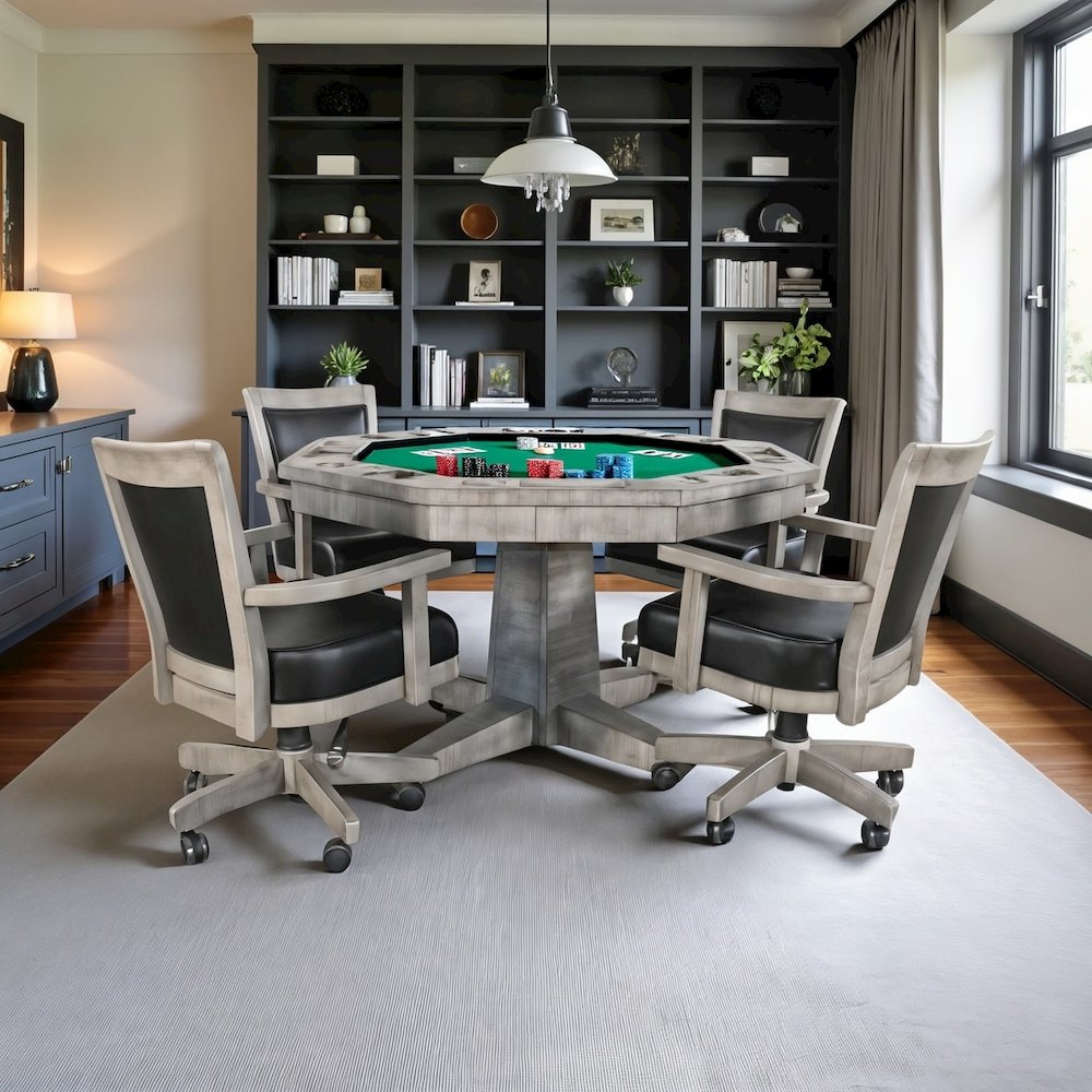 Gray Solid Wood Game Chair with Casters, Cushion Seat for Poker Table Chairs. Picture 2