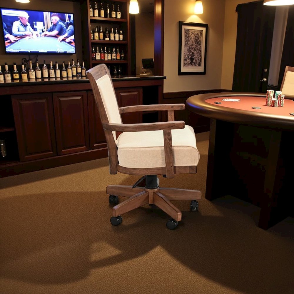 Beige Solid Wood Game Chair with Casters, Cushion Seat for Poker Table Chairs. Picture 2