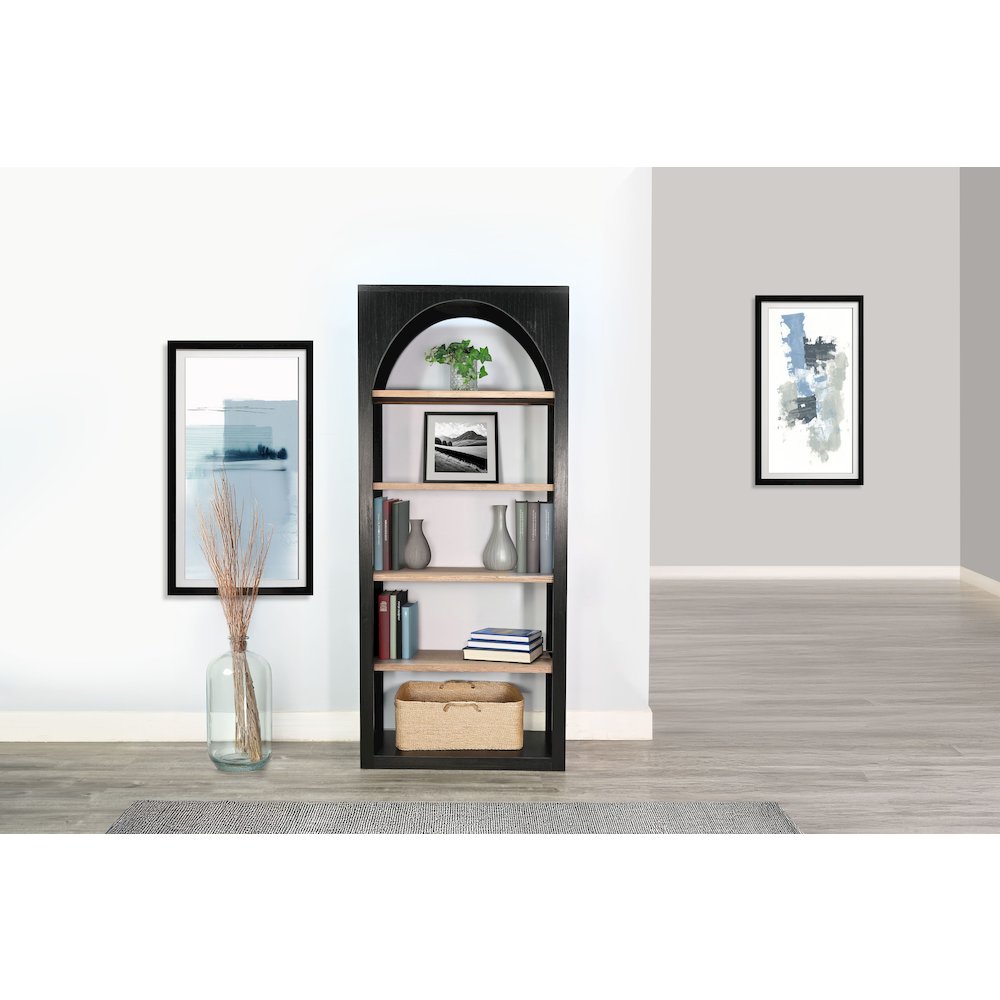 Tall Arched Wood Bookshelf with Open Shelving. Picture 2