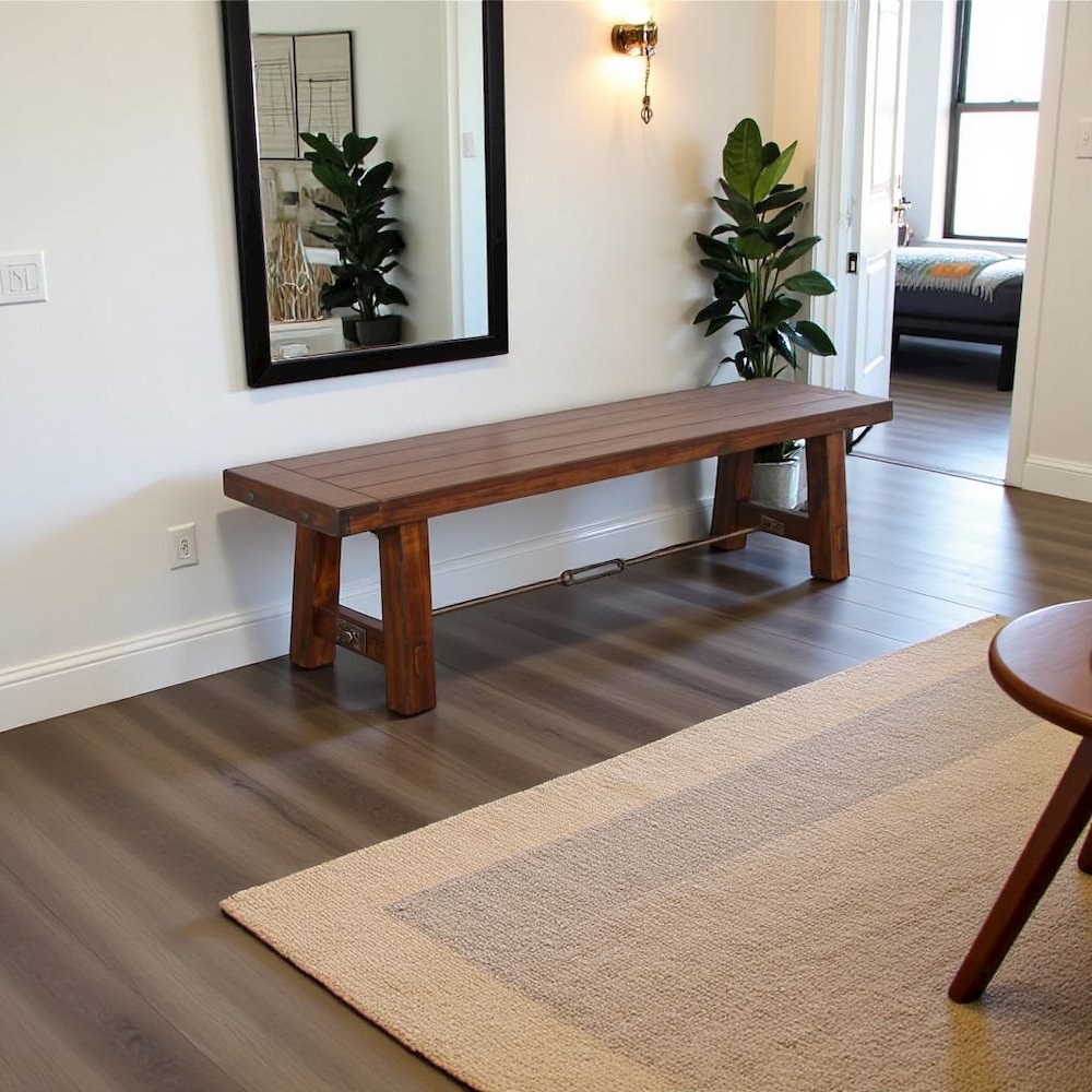 Beige Wood Bench, Solid Wooden Bench for Indoor Use, Small Entryway Bench. Picture 2