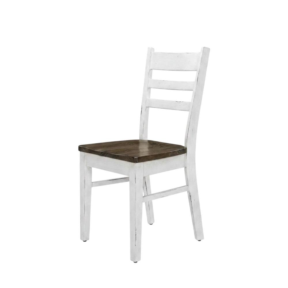White Farmhouse Dining Chairs Set of 2 with Ladderback Design and Sturdy Frame. Picture 4