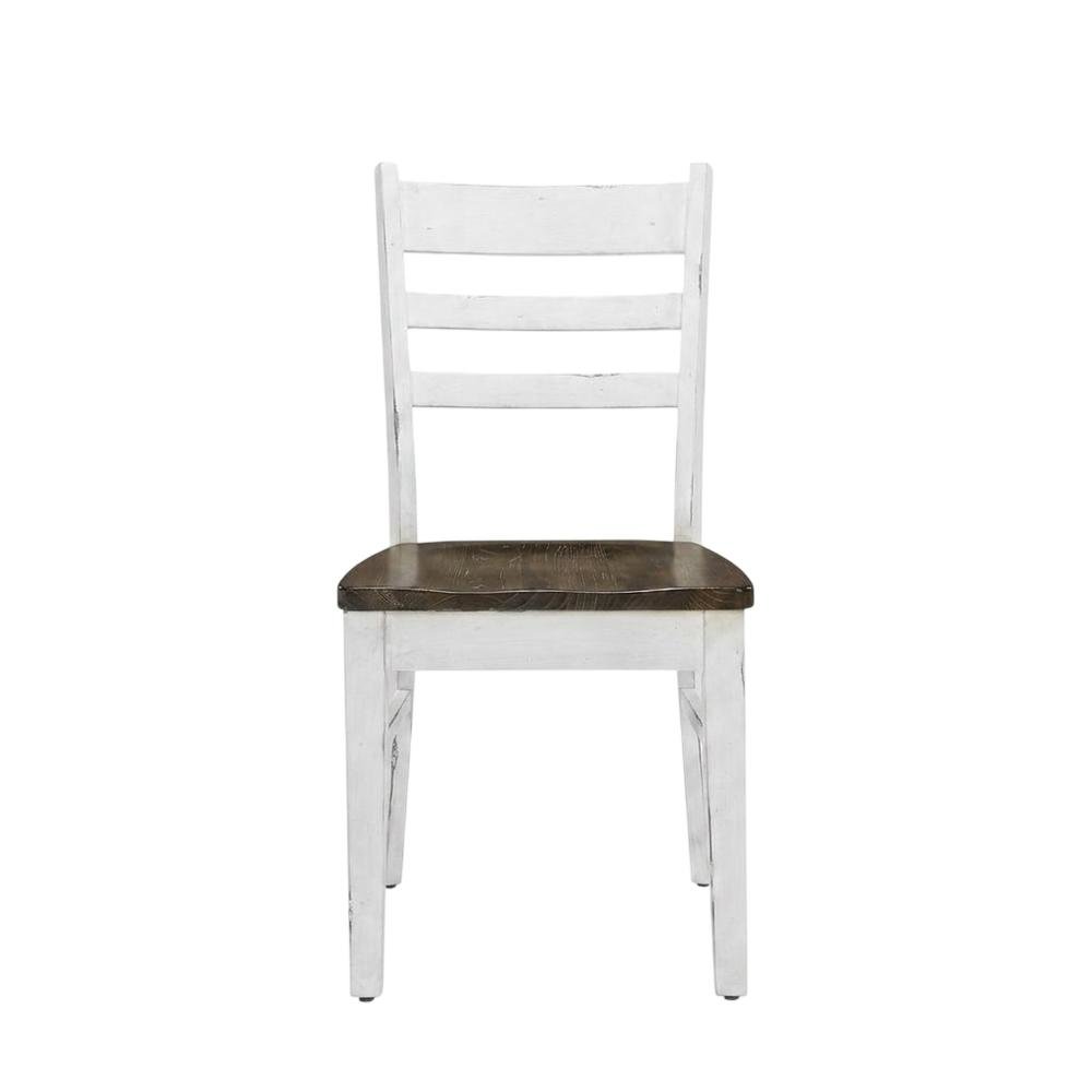 White Farmhouse Dining Chairs Set of 2 with Ladderback Design and Sturdy Frame. Picture 6