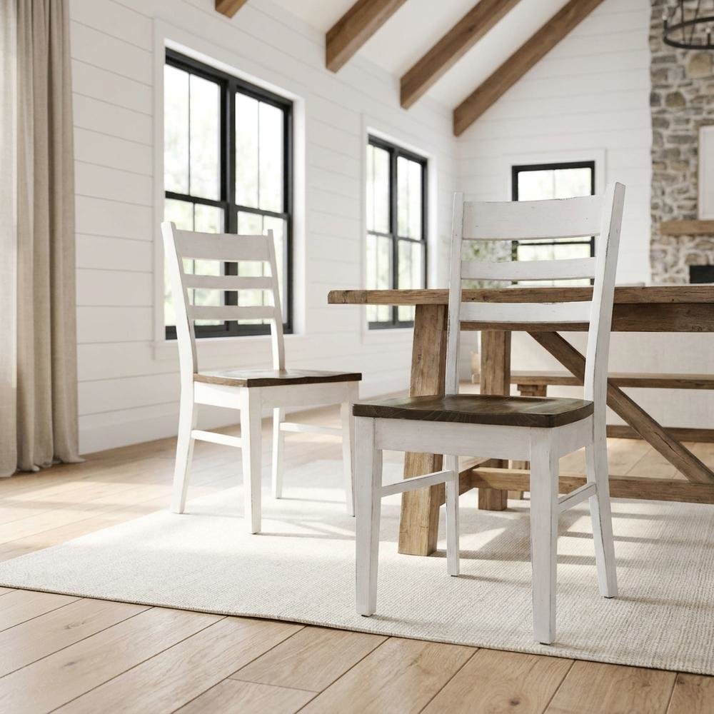 White Farmhouse Dining Chairs Set of 2 with Ladderback Design and Sturdy Frame. Picture 2