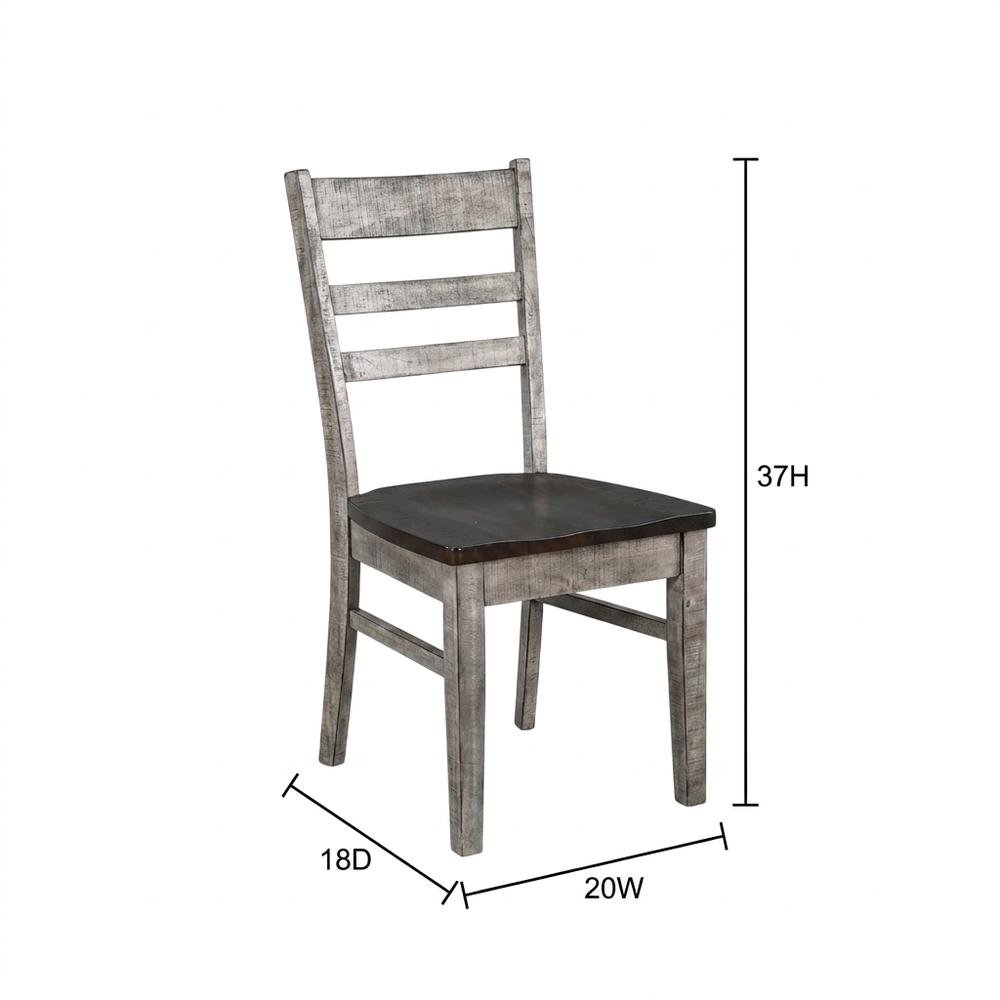Dark Brown Ladderback Dining Chairs with Wooden Seats, Set of 2. Picture 8