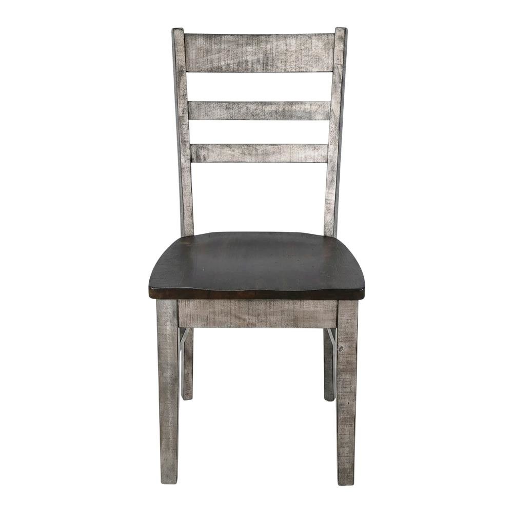Dark Brown Ladderback Dining Chairs with Wooden Seats, Set of 2. Picture 6