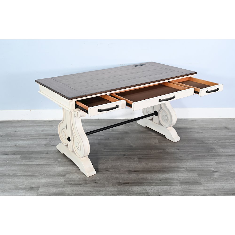 White Desk with Power Strip, Buckskin/Marble White. Picture 5