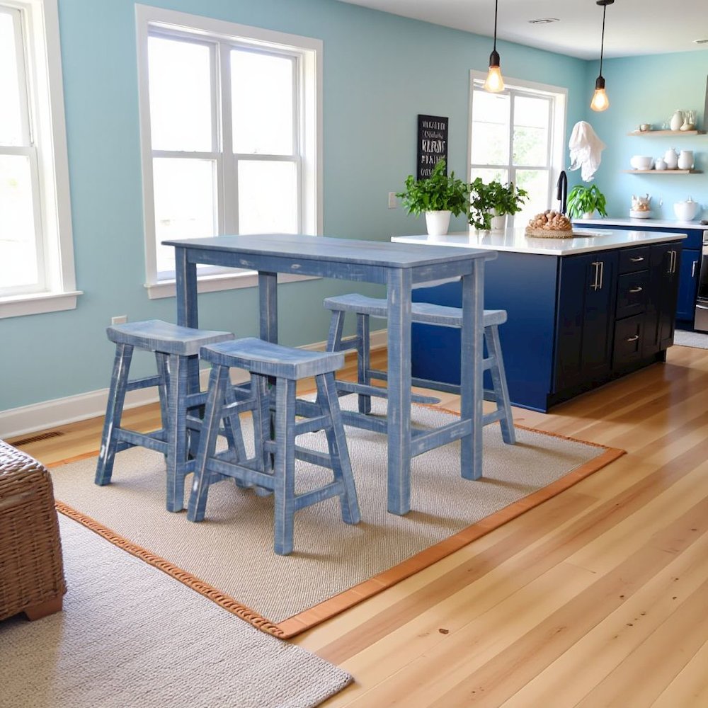 Ocean Blue Solid Wood Counter Stool, Saddle Seat Stool for Kitchen Counter. Picture 2