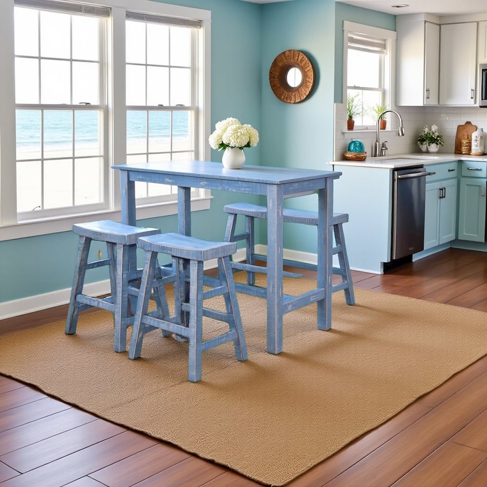 Ocean Blue Solid Wood Counter Stool, Saddle Seat Stool for Kitchen Counter. Picture 3
