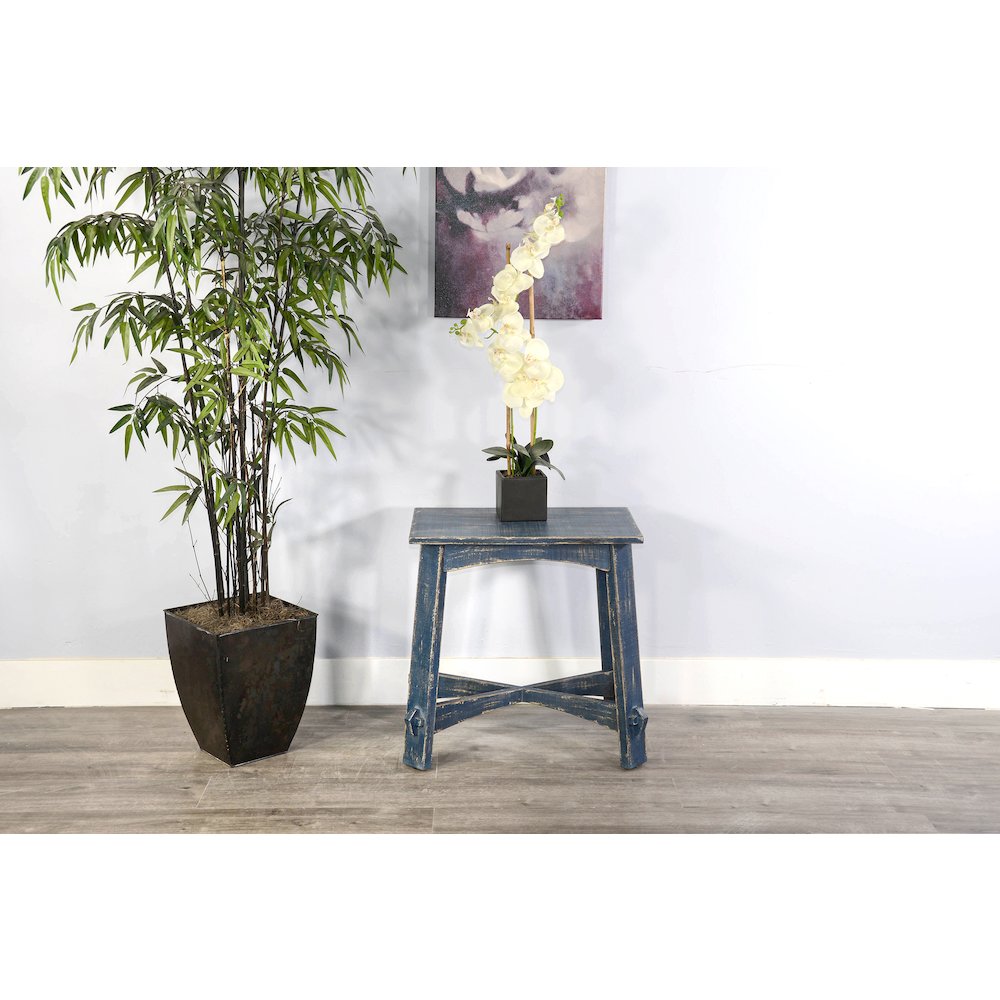Marina Farmhouse Mahogany Wood Chair Side Table in Ocean Blue. Picture 2