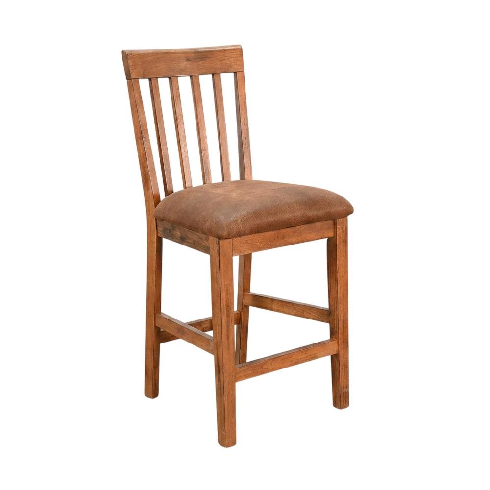 Light Brown Slatback Barstool Set with Cushioned Seats and Rustic Style. Picture 5