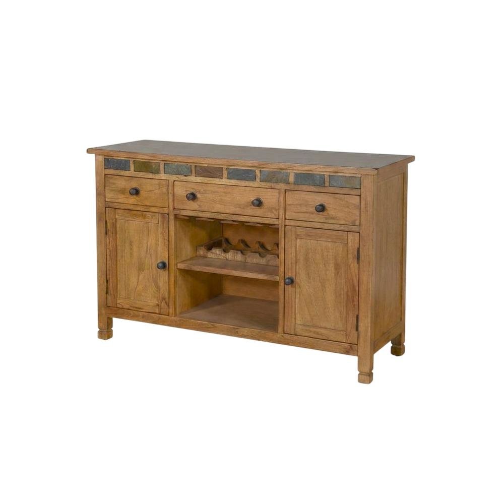 Rustic Wood Buffet with Natural Slate Top for Kitchen Storage. Picture 1