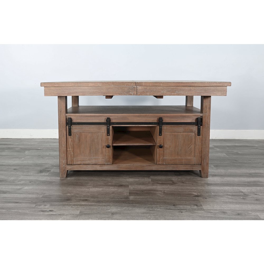 Rustic Counter-Height Extension Dining Table with Barn Door Storage. Picture 3