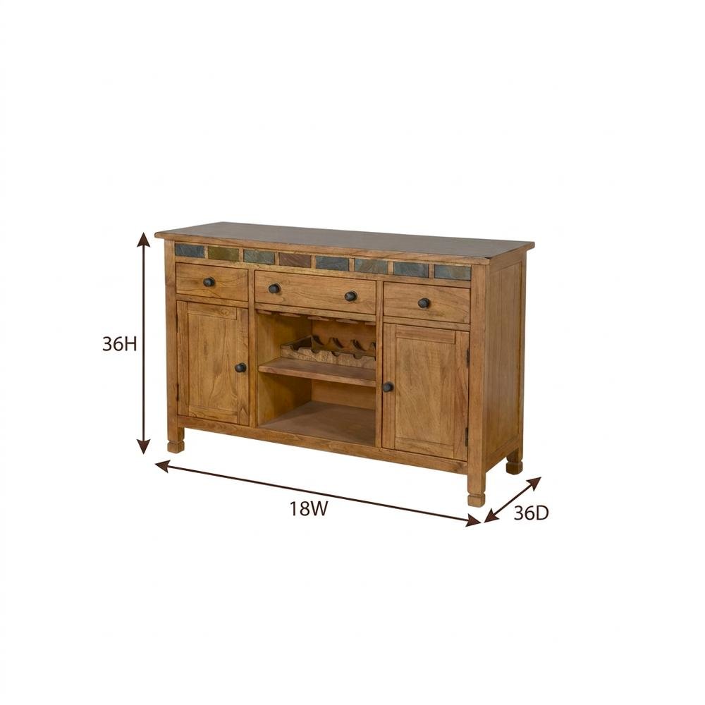 Rustic Wood Buffet with Natural Slate Top for Kitchen Storage. Picture 7