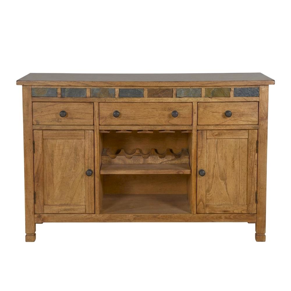 Rustic Wood Buffet with Natural Slate Top for Kitchen Storage. Picture 4