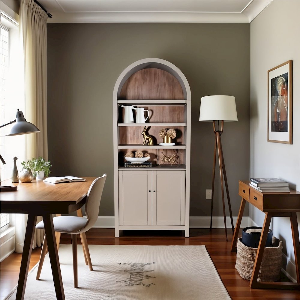 Gray Solid Wood Arched Cabinet with Doors, Hutch Cabinet with Storage. Picture 3