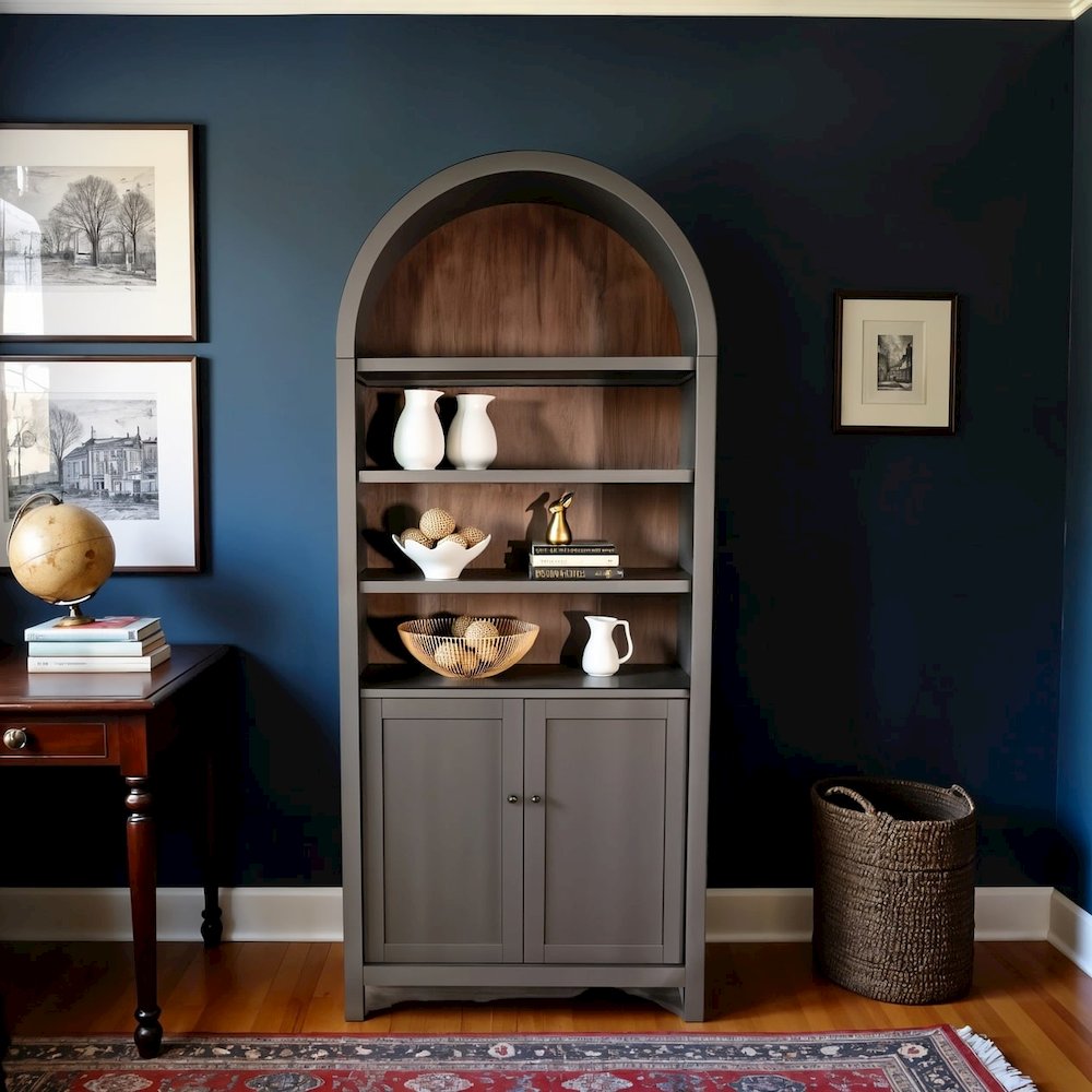 Brown Solid Wood Arched Cabinet with Doors, Hutch Cabinet with Storage. Picture 3