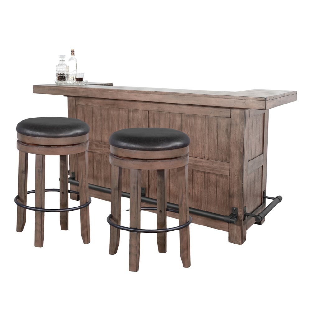 80" Traditional Wood Home Bar with Stools. Picture 1