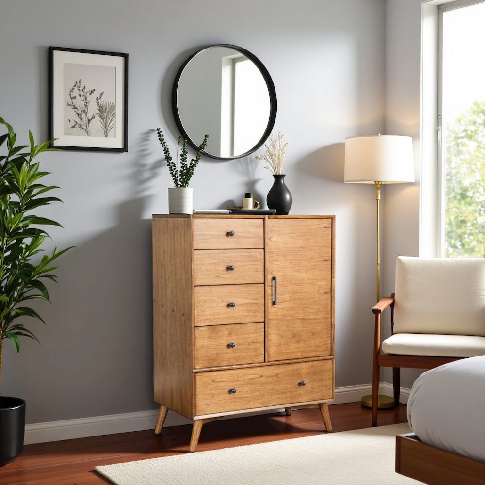 Brown Solid Wood Storage Cabinet with Drawers, Small Cabinet for Bedroom. Picture 3