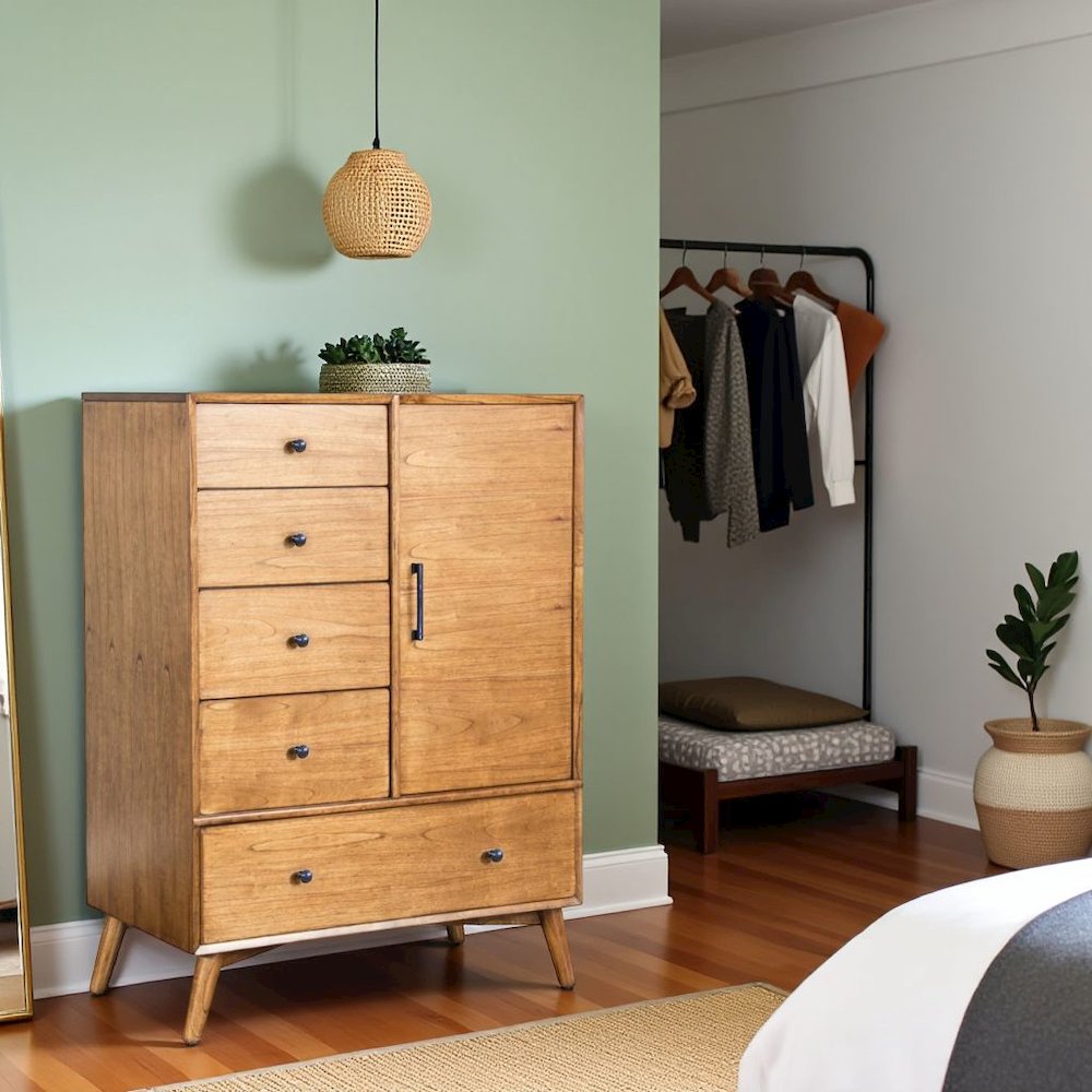 Brown Solid Wood Storage Cabinet with Drawers, Small Cabinet for Bedroom. Picture 2