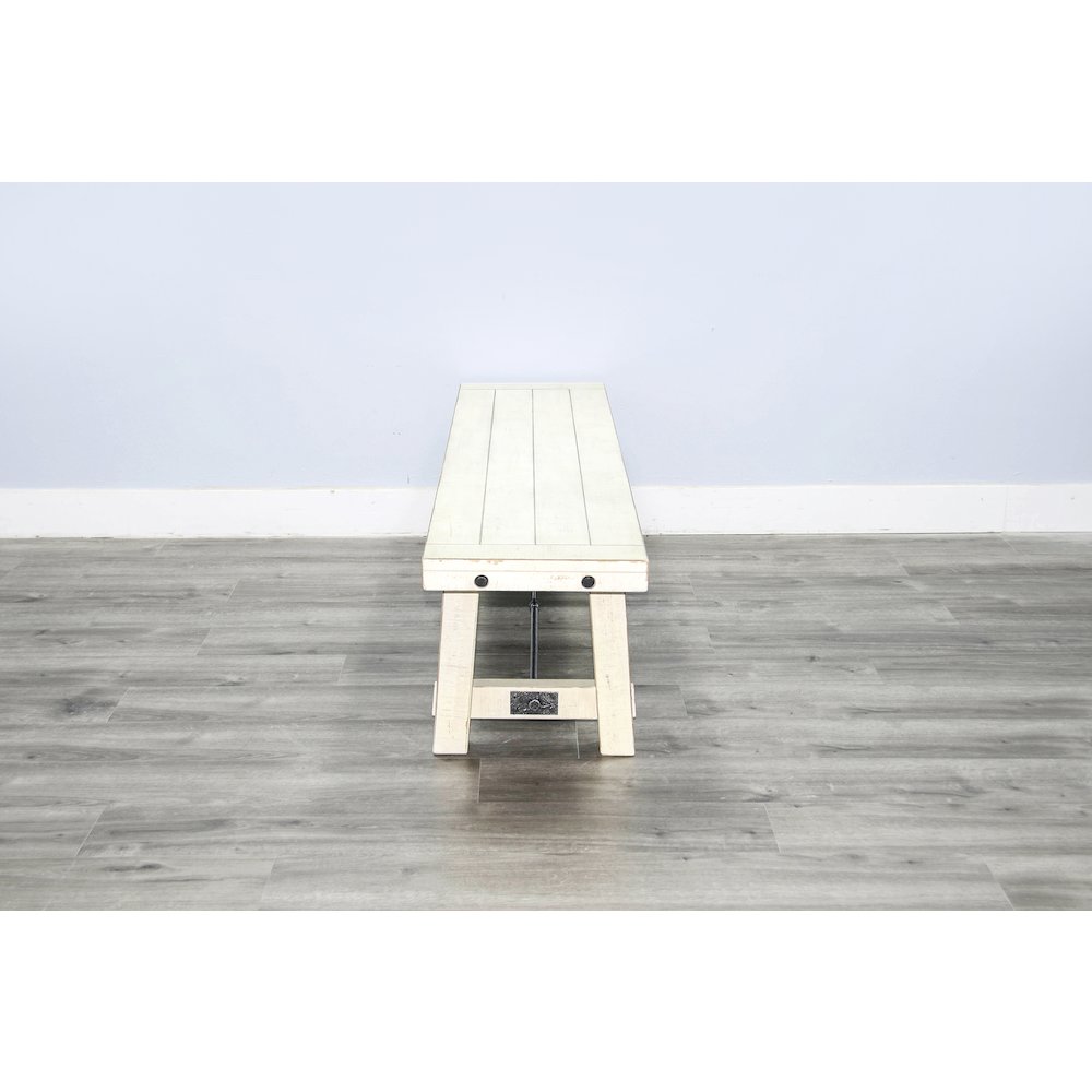 64" White Sand Bench with Turnbuckle, Wood Seat. Picture 2