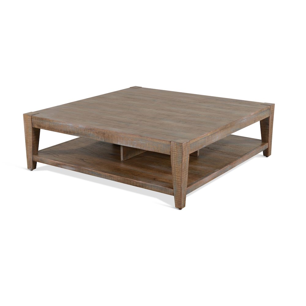 48" Modern Mindi Wood Cocktail Table in Weathered Brown. Picture 1