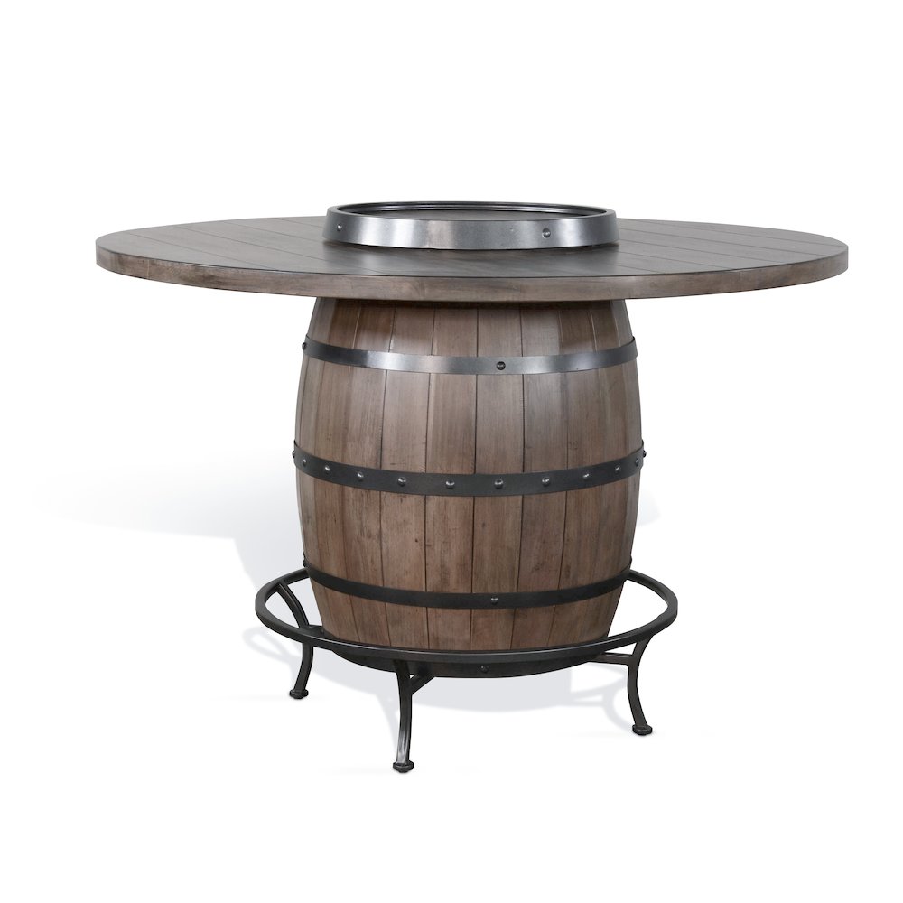 Round Pub Table with Wine Barrel Base. Picture 1