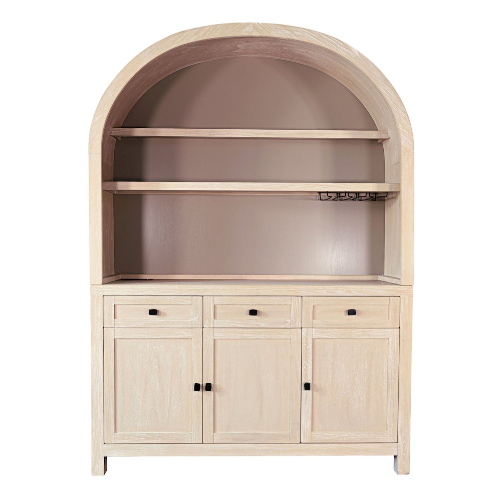 Arched Wood Bar Hutch with Glass Storage. Picture 1