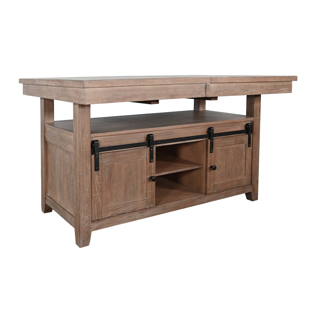 Rustic Counter-Height Extension Dining Table with Barn Door Storage. Picture 1