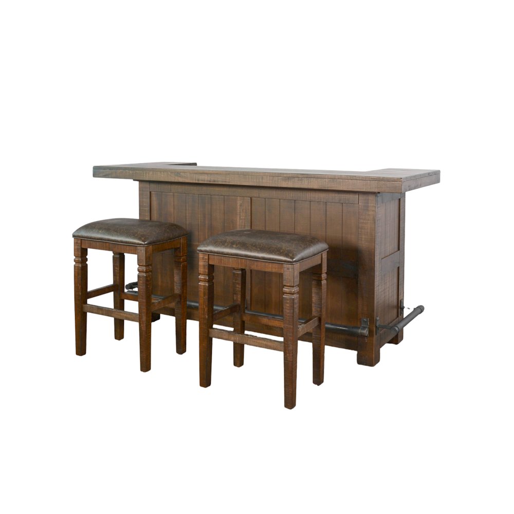 80" Traditional Wood Home Bar with Stools. Picture 1
